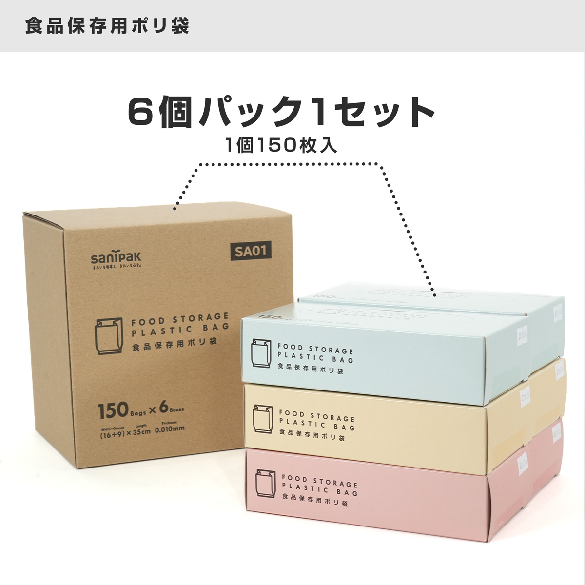 6個パック1セットで段ボールの箱に入っています。1個あたり150枚入なので、家にストック出来て安心です。