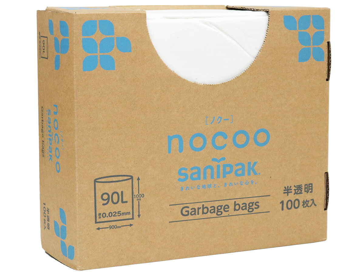 環境配慮型ゴミ袋nocoo  90L CN91  300枚ケース(10枚パック×30個セット)　サイズ：横900×縦1000mm　厚み0.020mm - 3