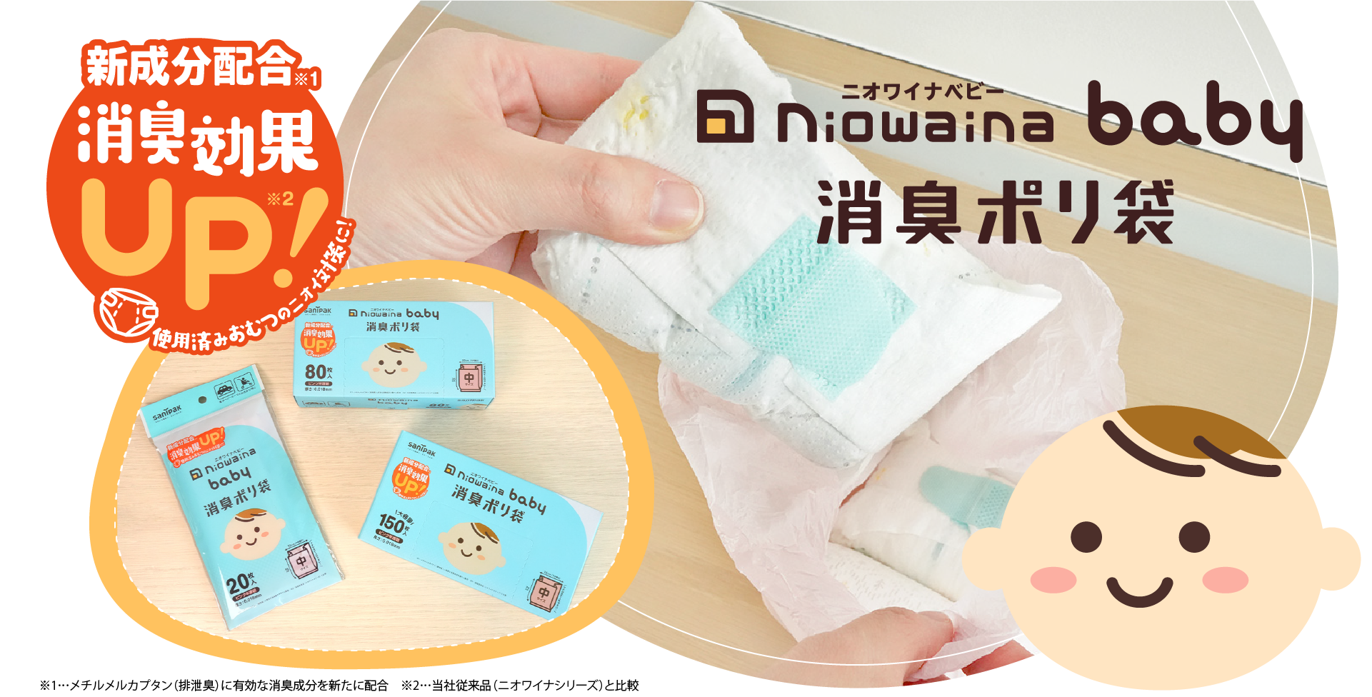新成分配合 消臭効果UP！使用済みおむつのニオイ対策に！ニオワイナベビー 消臭ポリ袋 nocoo in（ノクーイン）