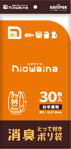 ニオワイナ消臭ポリ袋 とって付き 白半透明 Mサイズ 30枚 0.018mm