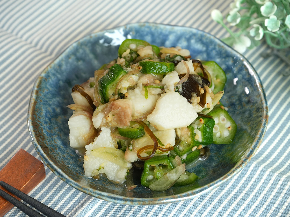 さっぱり和風副菜!「オクラと長芋のだし風和え」ポリ袋レシピ